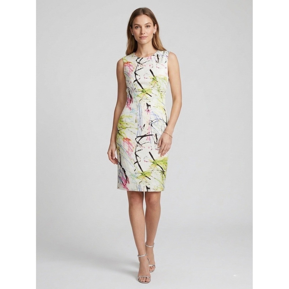Milly Womens Abstract Scribble Print Sheath Dress White Multi Size 8